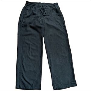 Old Navy Black Linen Blend Straight Wide Leg Lightweight Boho Drawstring Pants